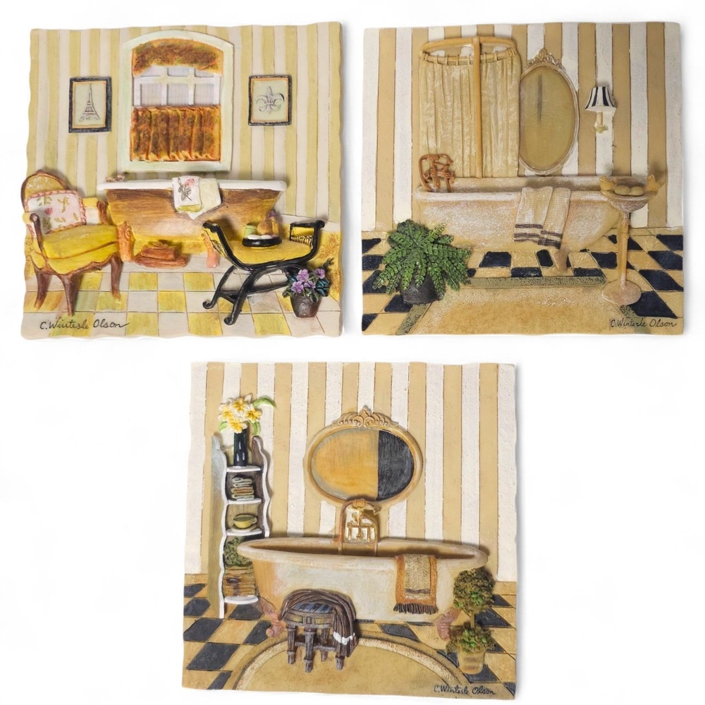 C Winterle Olson Vintage 3D Wall Art Plaques Set of 3 Interior Room Scenes Resin